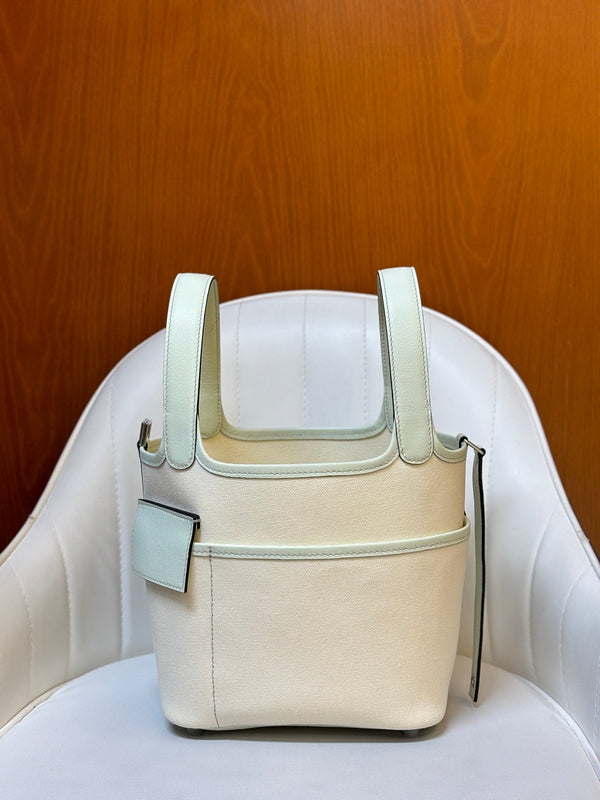 HM Picotin Lock 18CM Pocket Handbag Ivory Mint Green Swift Canvas