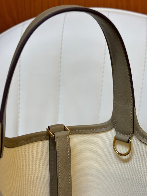 HM Picotin Lock 18CM Pocket Handbag Ivory Kakhi Swift Canvas