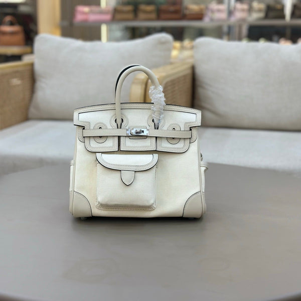HM Birkin Cargo 25CM Handbag Cream Swift Canvas