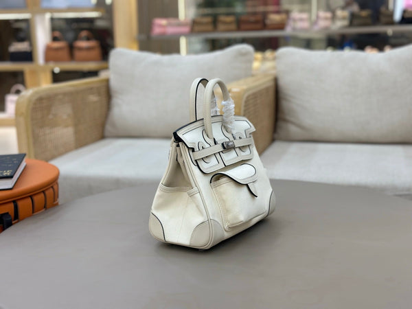 HM Birkin Cargo 25CM Handbag Cream Swift Canvas