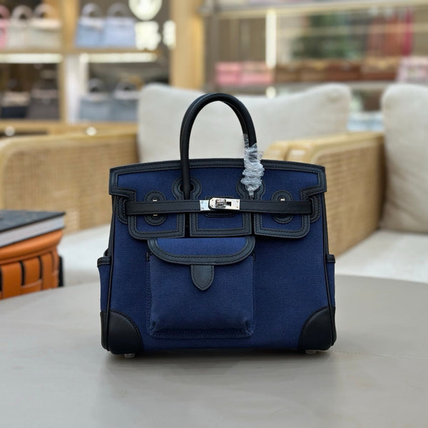 HM Birkin Cargo 25CM Handbag Black Navy Swift Canvas