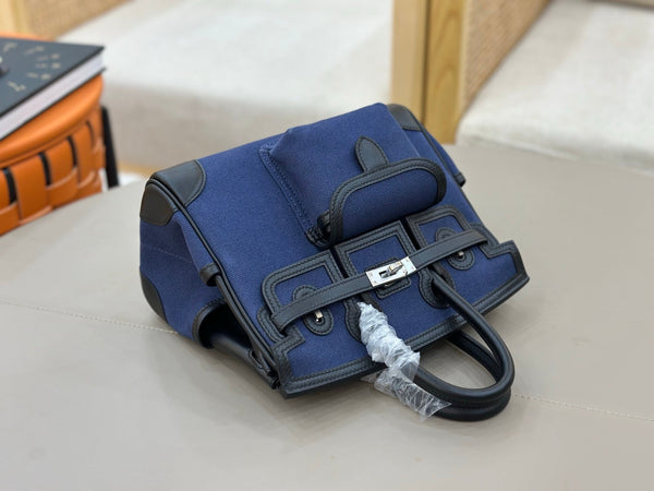 HM Birkin Cargo 25CM Handbag Black Navy Swift Canvas