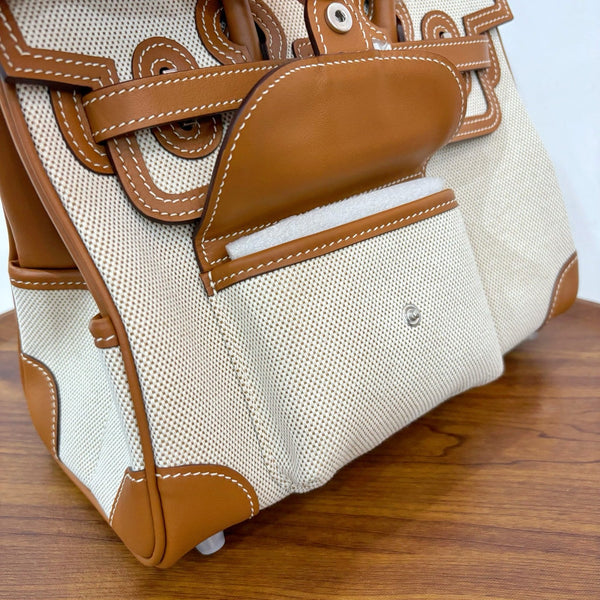 HM Birkin Cargo 25CM Handbag Ivory Brown Swift Canvas