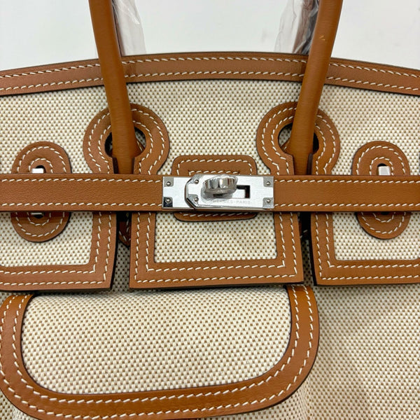 HM Birkin Cargo 25CM Handbag Ivory Brown Swift Canvas