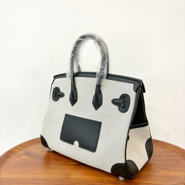 HM Birkin Cargo 25CM Handbag Ivory Black Swift Canvas