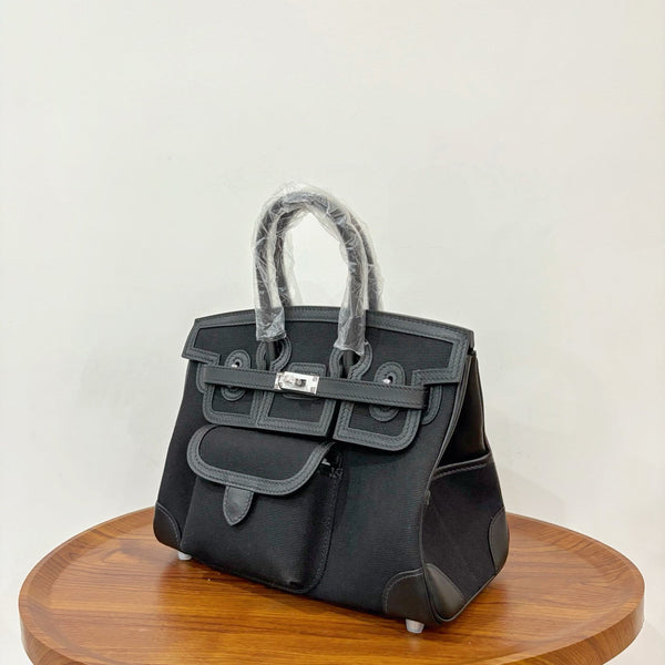 HM Birkin Cargo 25CM Handbag Black Swift Canvas