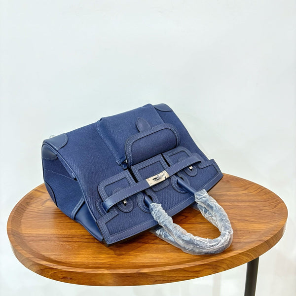 HM Birkin Cargo 25CM Handbag Navy Swift Canvas