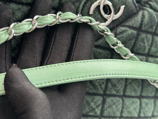 CC Quilted 38.5cm Maxi Flap Bag Green Imported Denim Jeans 162927