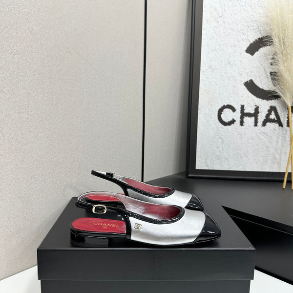 CC Slingback Flats Silver Black Patent Leather 944623