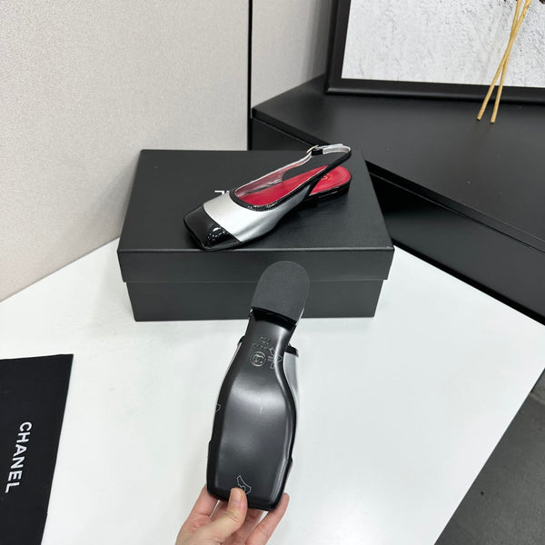CC Slingback Flats Silver Black Patent Leather 944623