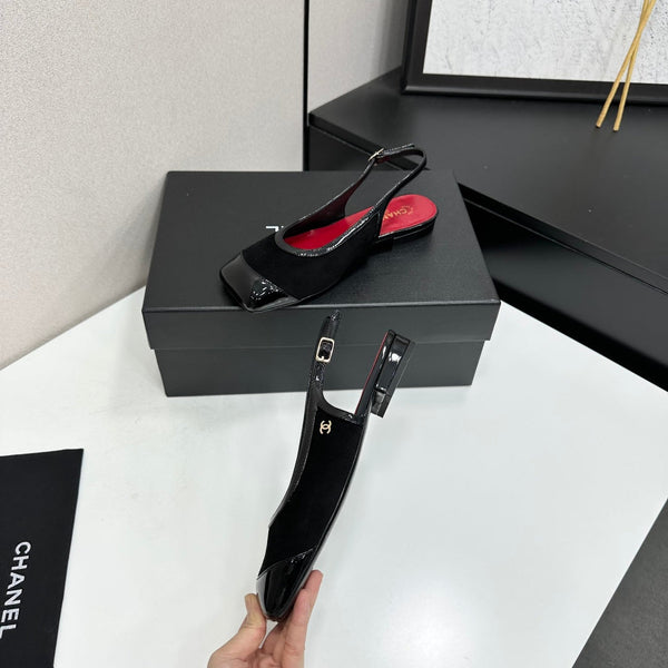 CC Slingback Flats Black Suede Leather 944621