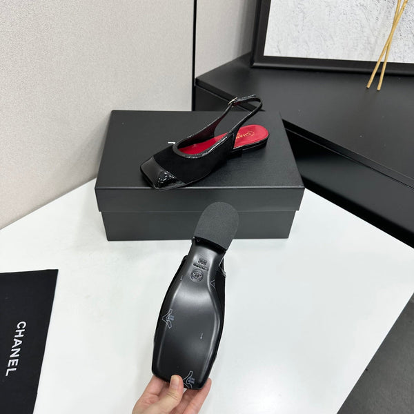 CC Slingback Flats Black Suede Leather 944621