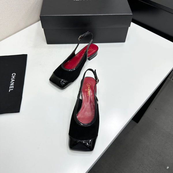 CC Slingback Flats Black Suede Leather 944621
