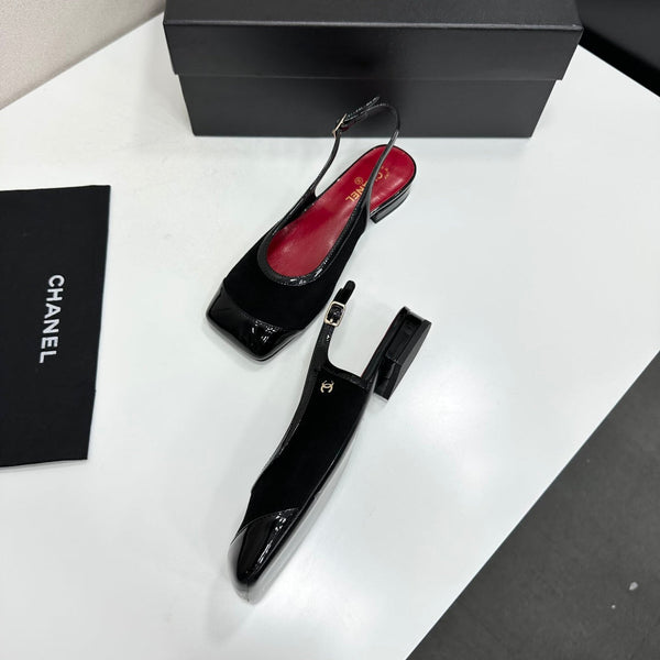 CC Slingback Flats Black Suede Leather 944621