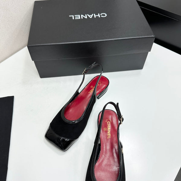 CC Slingback Flats Black Suede Leather 944621
