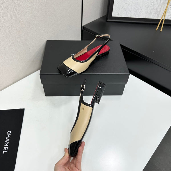 CC Slingback Flats Beige Black Leather 944620