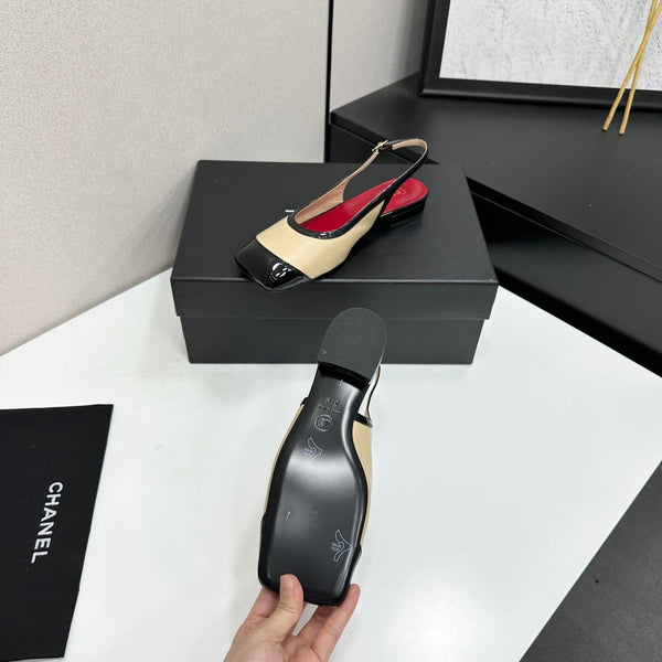 CC Slingback Flats Beige Black Leather 944620