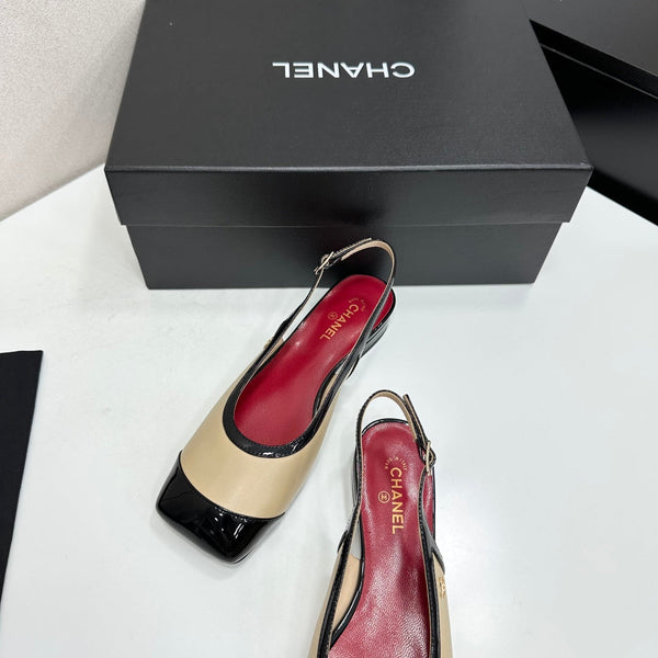 CC Slingback Flats Beige Black Leather 944620