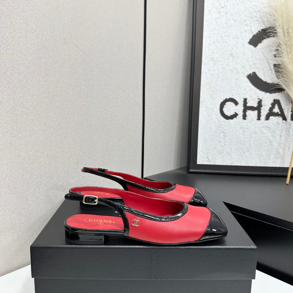 CC Slingback Flats Red Black Leather 944619