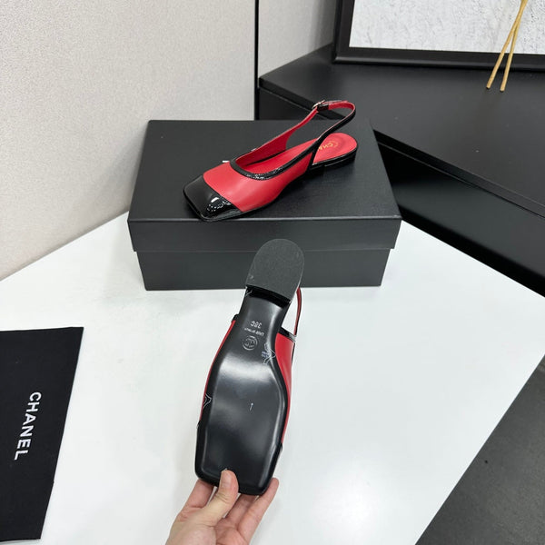 CC Slingback Flats Red Black Leather 944619