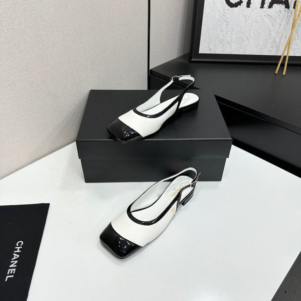CC Slingback Flats White Black Leather 944618