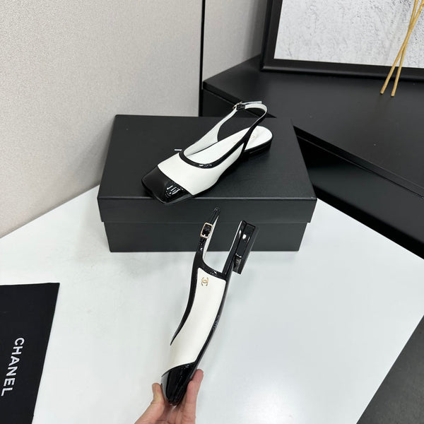 CC Slingback Flats White Black Leather 944618