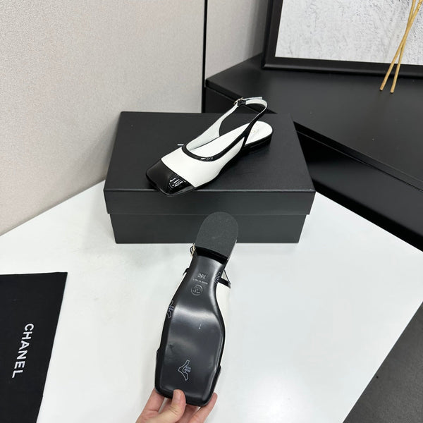 CC Slingback Flats White Black Leather 944618