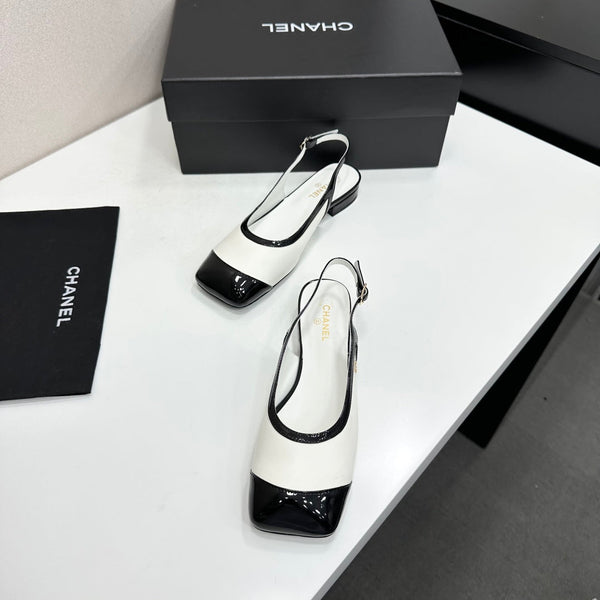 CC Slingback Flats White Black Leather 944618