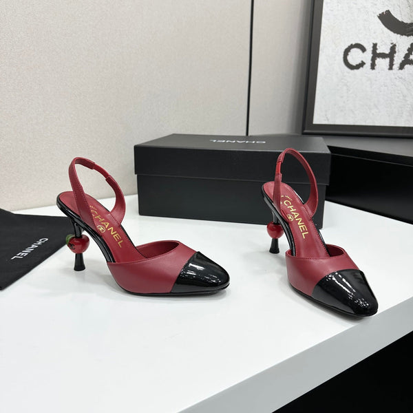 CC Métiers d'Art Apple Slingback Pumps Burgundy Black Leather 944651