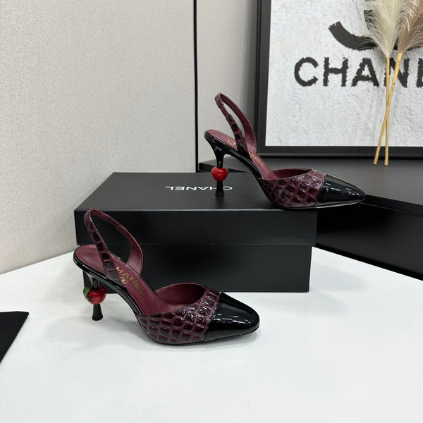 CC Métiers d'Art Apple Heel Slingback Pumps Burgundy Croc-Embossed Patent Leather 944650