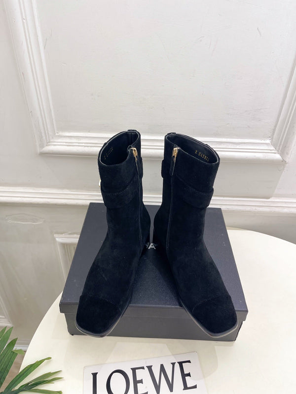 CC Double C Ankle Boots 3.5CM Black Suede Leather 946905