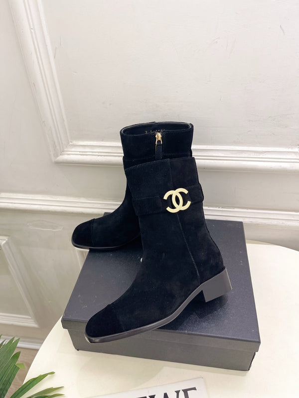 CC Double C Ankle Boots 3.5CM Black Suede Leather 946905