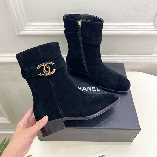 CC Double C Ankle Boots 3.5CM Black Suede Leather 946905