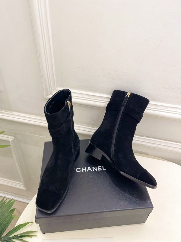 CC Double C Ankle Boots 3.5CM Black Suede Leather 946905