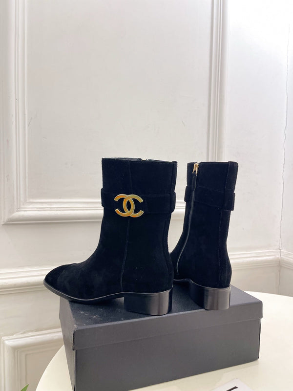 CC Double C Ankle Boots 3.5CM Black Suede Leather 946905
