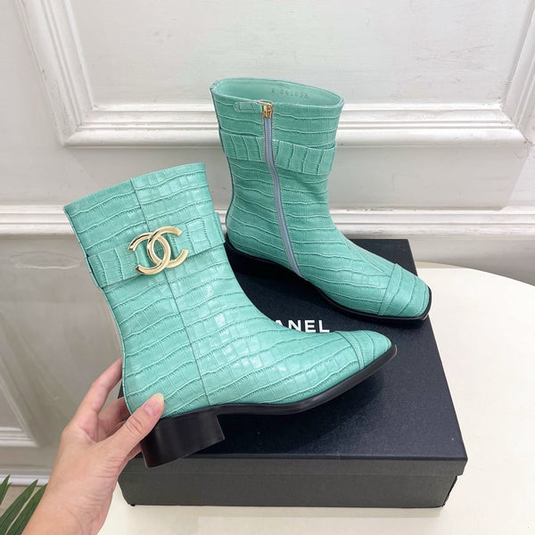 CC Double C Ankle Boots 3.5CM Mint Green Croc-Embossed Leather 946904