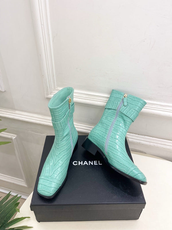 CC Double C Ankle Boots 3.5CM Mint Green Croc-Embossed Leather 946904