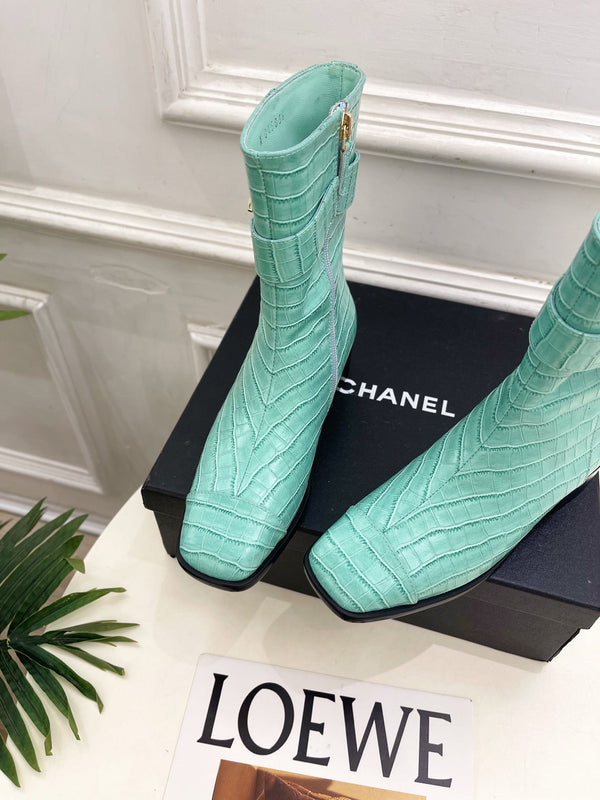 CC Double C Ankle Boots 3.5CM Mint Green Croc-Embossed Leather 946904
