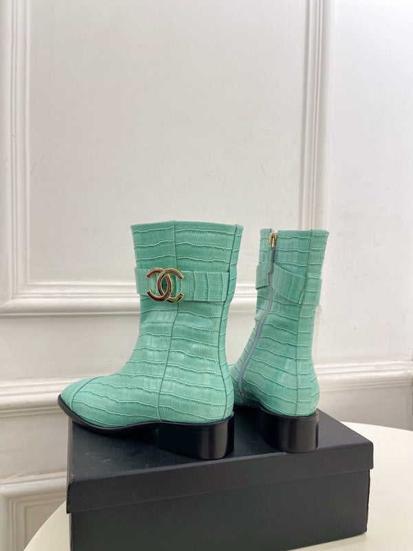 CC Double C Ankle Boots 3.5CM Mint Green Croc-Embossed Leather 946904