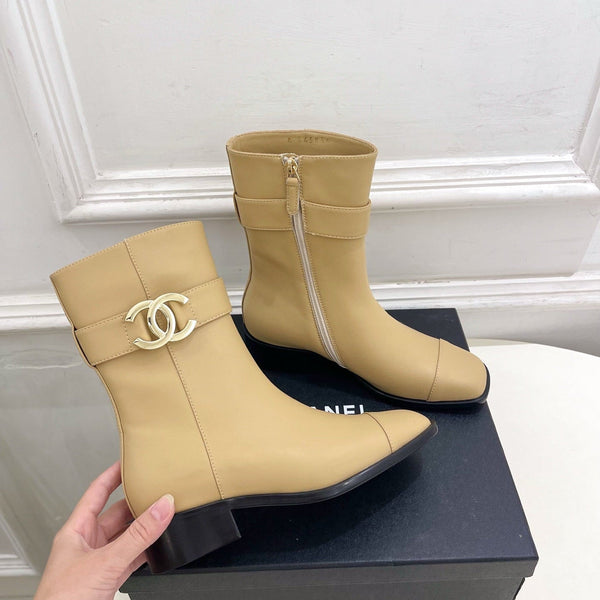 CC Double C Ankle Boots 3.5CM Beige Leather 946901