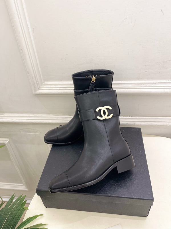 CC Double C Ankle Boots 3.5CM Black Leather 946998