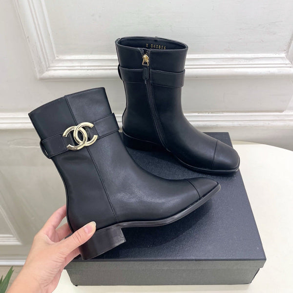 CC Double C Ankle Boots 3.5CM Black Leather 946998