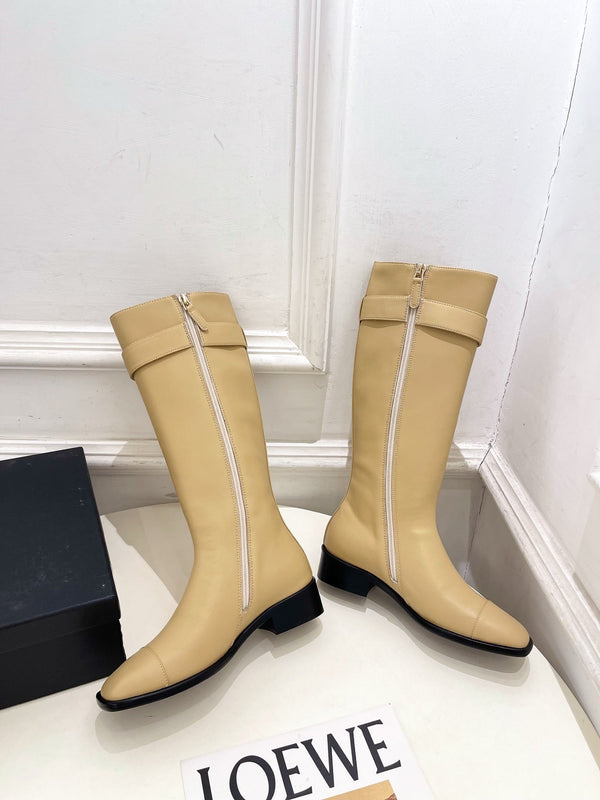 CC Double C Knee-High Boots 3.5CM Beige Leather 946894
