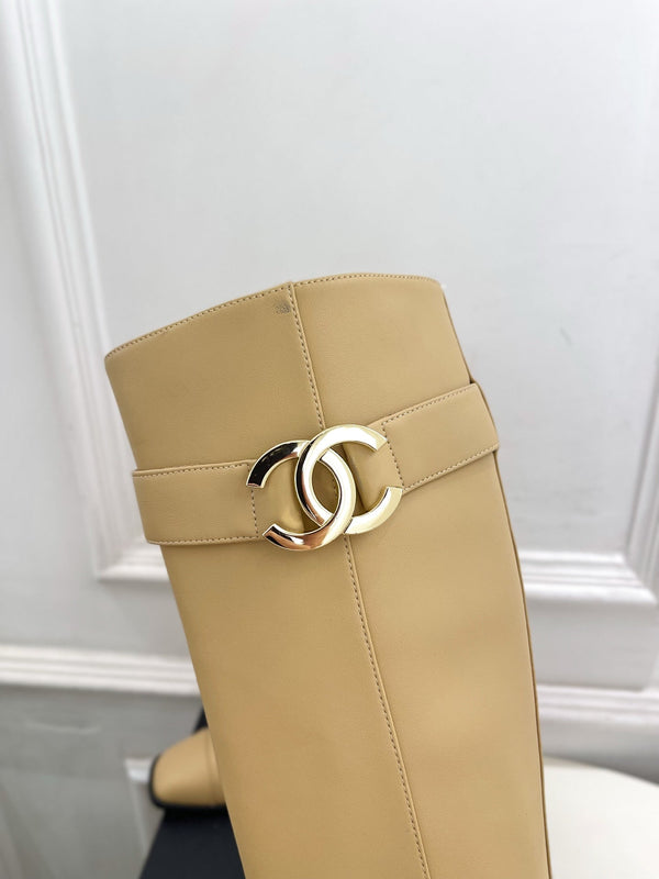 CC Double C Knee-High Boots 3.5CM Beige Leather 946894