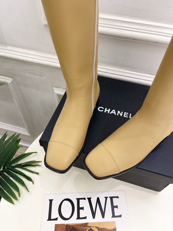 CC Double C Knee-High Boots 3.5CM Beige Leather 946894