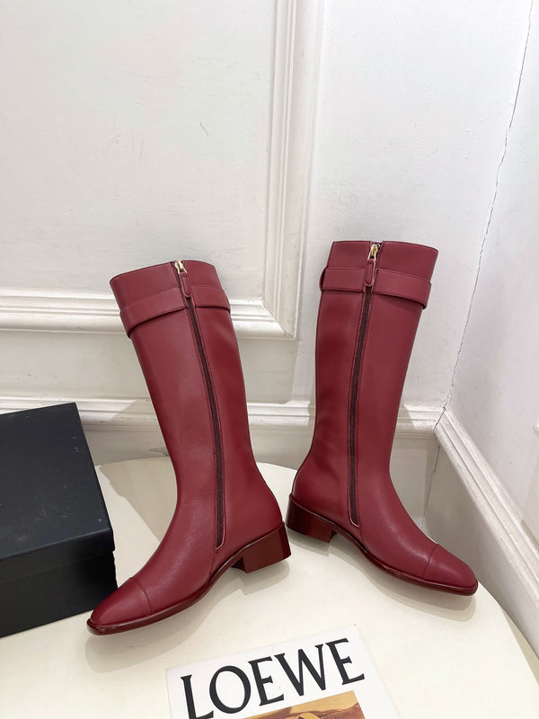 CC Double C Knee-High Boots 3.5CM Burgundy Leather 946893