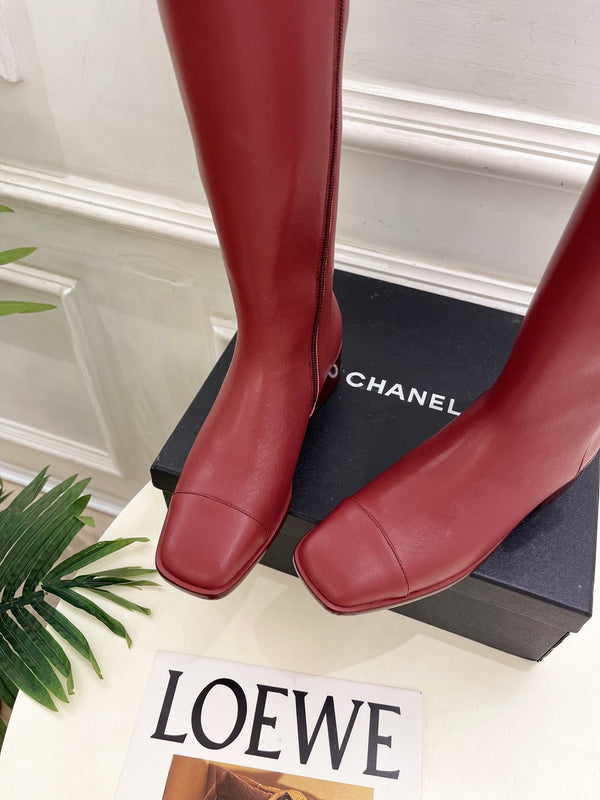 CC Double C Knee-High Boots 3.5CM Burgundy Leather 946893
