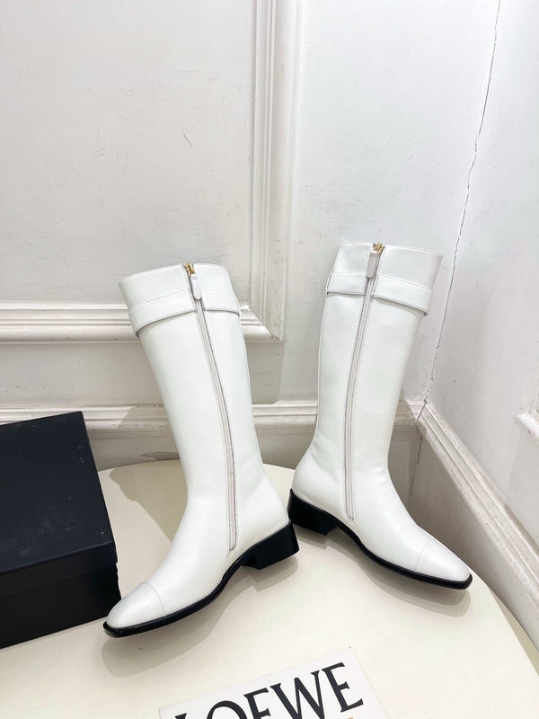 CC Double C Knee-High Boots 3.5CM White Leather 946892