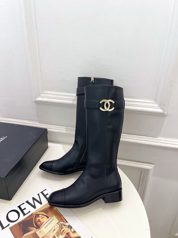CC Double C Knee-High Boots 3.5CM Black Leather 946891