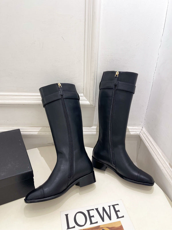 CC Double C Knee-High Boots 3.5CM Black Leather 946891